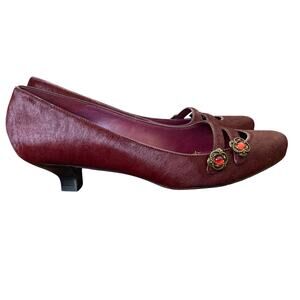 Vintage Burgundy J Vincent Pony Hair Kitten Heel Shoe